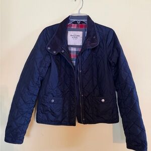 Abercrombie & Fitch Navy quilted Jacket with Red Tartan Lining L